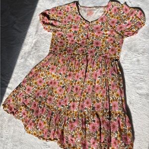 Floral Pink and Brown Kids Dress
